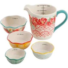 Pioneer Woman Vintage Rose Floral Prep 5 pcs Set Jug Measuring Cups Ceramic New