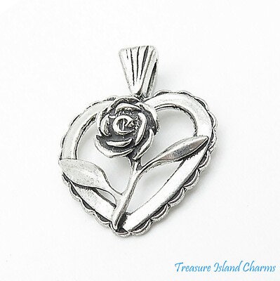 Heart with Rose June Birth Flower 925 Sterling Silver Pendant Necklace 16'' 18''