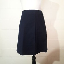 Lauren Ralph Lauren Size 8 Navy Pleated Skirt Cotton Blend Stretch Side Zip NWT