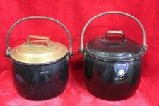 2 Pc Black Cooking Pot Vintage Enamel Ware Kitchenware Home Decor