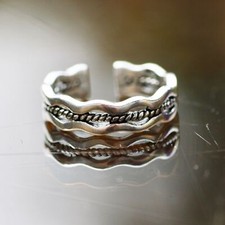 Woven Wave Open Work Band Sterling Silver, Handmade, Adjustable Size 4 3/4 up