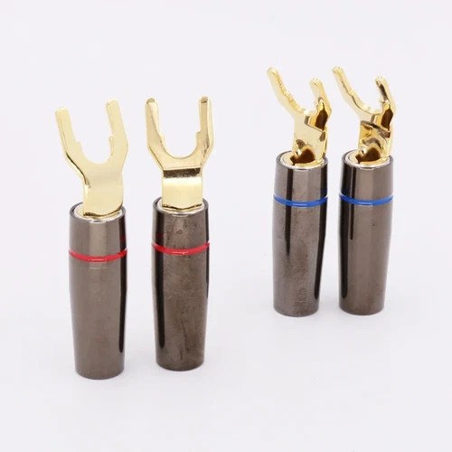 Viborg HiFi 2X copper Gold Plated Y Spade Plug With Fork Screw Locking Connector - Picture 4 of 8