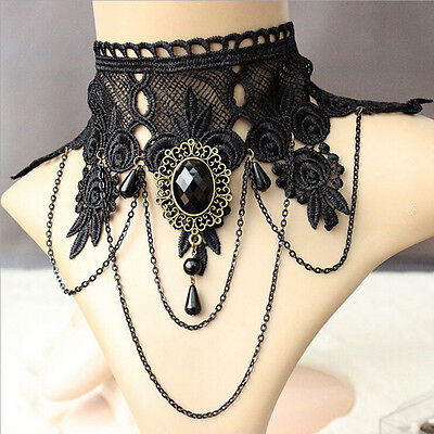 Women Lace Flower Chain Tassel Choker Collar Necklace Gothic Punk Jewelry Hlo