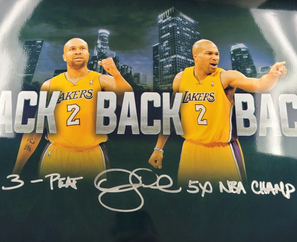 德里克·费舍尔签名“3-Peat”“5x Champ”湖人金属镀铬16x20照片 ~ 基本 — 第 2/3 张图片