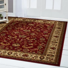 RED BURGUNDY IVORY BORDERED TRADITIONAL AREA RUG Persien ORIENTAL FLORAL CARPET
