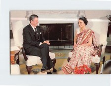 Postcard President Reagan Meets with India's PM Indira Gandhi White House USA