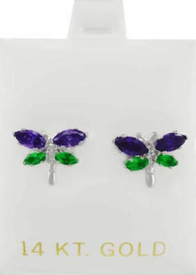 AMETHYST & SMARAGD OHRSTECKER SCHMETTERLING 14K WEISSGOLD - Neu mit Etikett