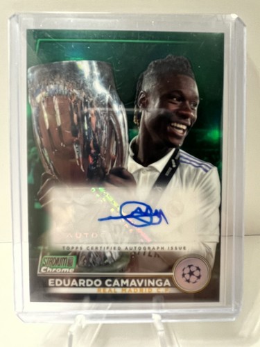 2022-23 Topps Stadium Club Chrome UEFA Eduardo Camavinga Green Auto 20/99 - Picture 12 of 12