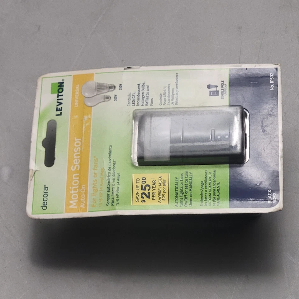 Leviton Decora IPS02-1LE Motion Sensor Auto-On Switch BLACK - Image 3 of 4