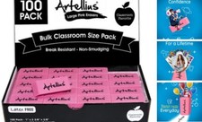 Erasers Pack of 100 - Large Size, Latex  Smudge Free - Bulk 100-pack Pink