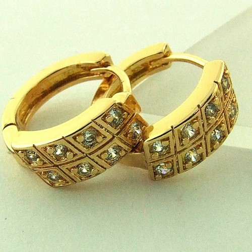 Earrings Hoop 18K Yellow Gold Filled Diamond Simulated Filigree Antique Design - Picture 4 of 4