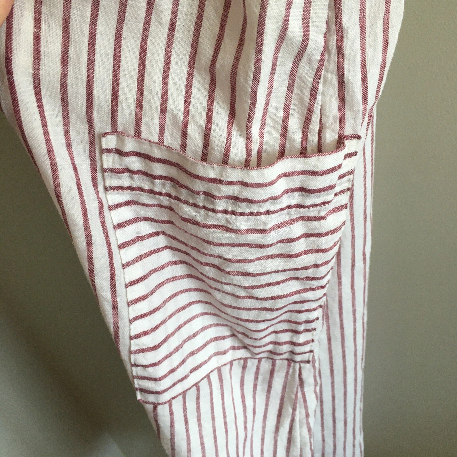 OFF WHITE Abito donna ARTISAN NY bianco sporco righe rosse taglia 8 100% lino maxi prendisole