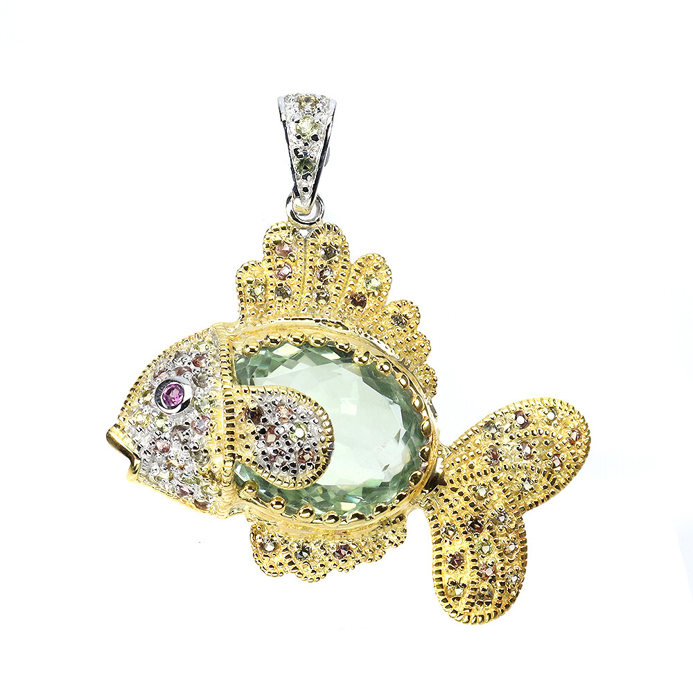 925 Sterlingsilber Anhänger Amethyst 16ct Saphir Granat Edelstein Fisch Schmuck