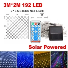 Solar/Plug LED String Fairy Net Mesh Light Curtain Waterproof Garden Christmas