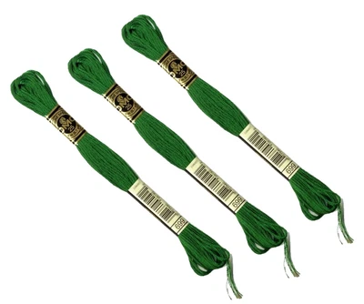 DMC 699 Lot De 3 Échevettes Fils À Broder Mouliné Spécial 8m 25 Coton Vert - Photo 1/2