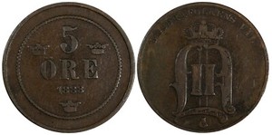 Sweden Oscar II Bronze 1888 5 Öre Small Letters aVF KM# 736 (19 718)