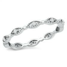 Ring Genuine Solid Sterling Silver 925 Clear CZ Jewelry Band Width 2.5 mm Size 8