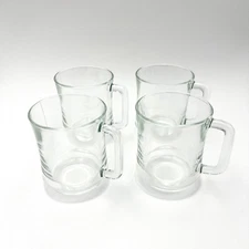 Duralex France Set of 4 Clear Glass Coffee Tea Mugs Stackable Handled Cups 10 oz