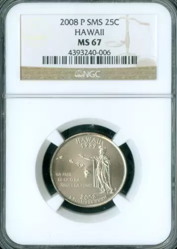 2008 P HAWAII QUARTER NGC MS67 SMS  *