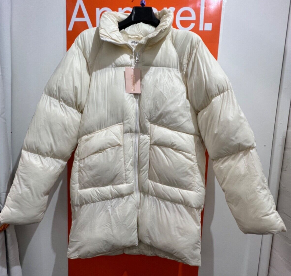Missguided Tall Pocket Front Puffer Coat, Cream, Size 8, RRP £45, SF, 11646