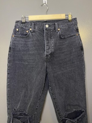 Lucky Brand Drew High Rise Mom Jeans Womens 10/30 Gray Charcoal Distressed Denim