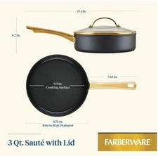 Farberware Forged Induction Ceramic Nonstick 3 Quart Sauté Pan with Lid (Black)