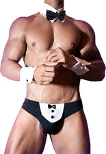 Men'S Sexy Briefs Gentleman Lingerie Bowknot Cosplay Costume Shorts and Necktie