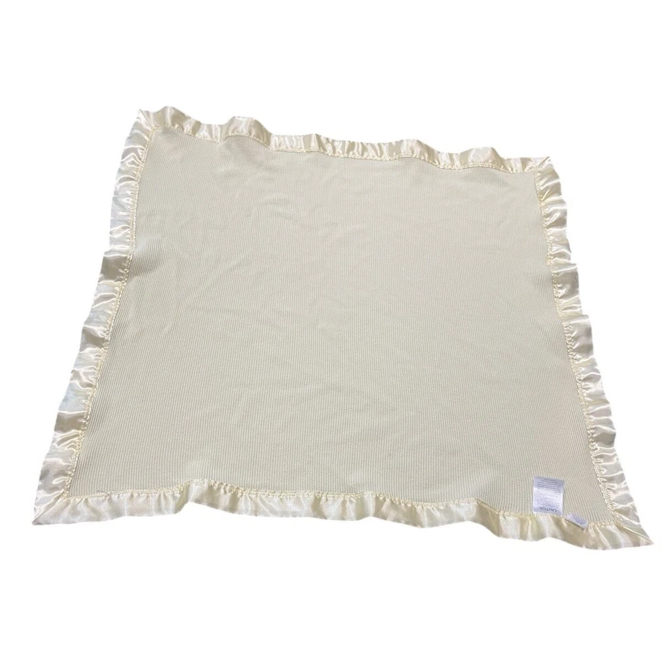 Starting Out Yellow Thermal Satin Trim Baby Blanket Cotton Polyester Lovey 26x27 - Image 3 of 4
