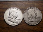 FRANKLIN 90% SILVER HALFS BETTER DATES LOT AU 1950 D AND 1951 S $1 FACE 90%