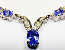 14K Solid White Gold Unique Tanzanite Diamond Accents Rigid Estate Necklace