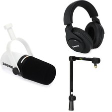 Shure MV7 Hybrid Podcast Microphone with Desktop Mic Boom Stand and Headphones