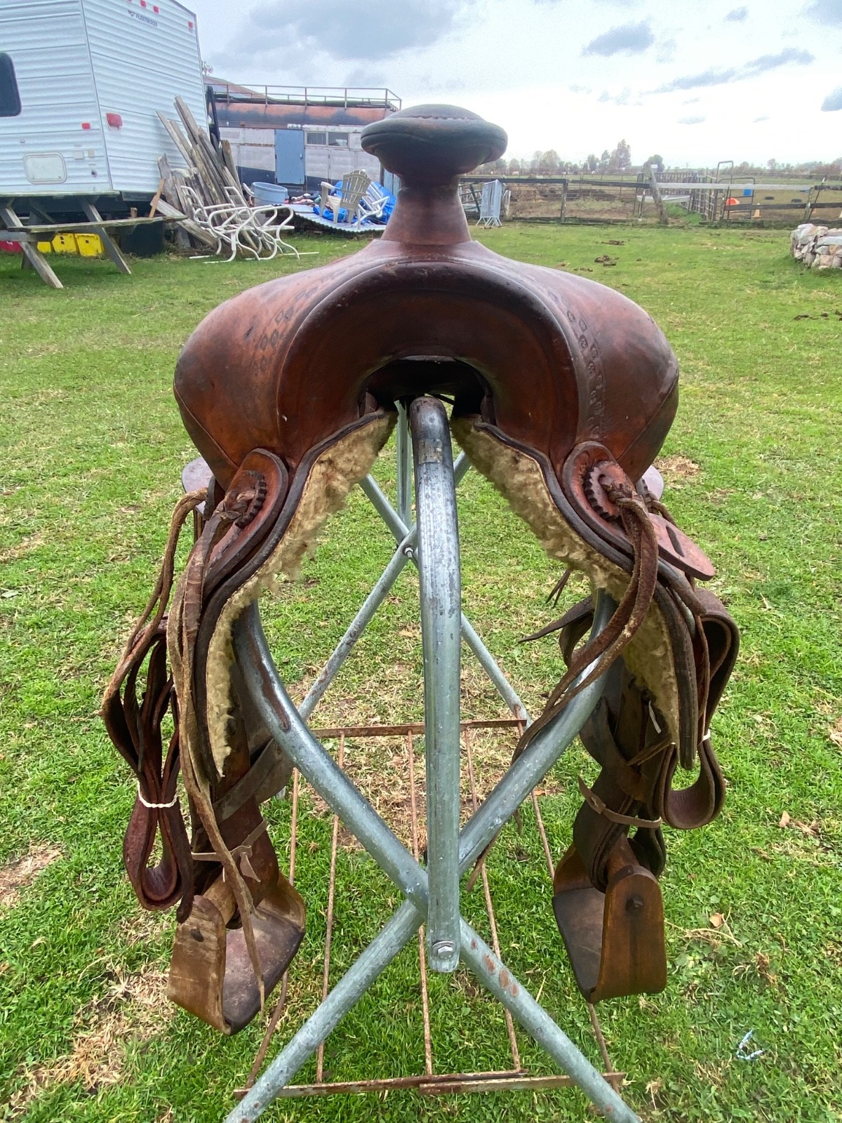 Antique/Vintage 15"border tooled Western  slick seat saddle