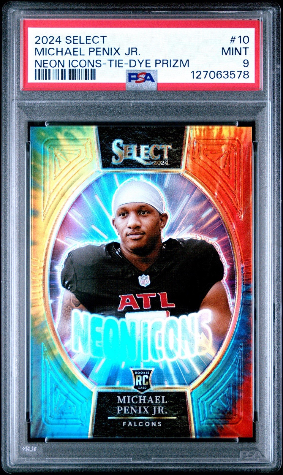 2024 Panini Select Neon Icons Michael Penix Jr. #10 Tie-Dye Prizm /25 (RC) PSA 9