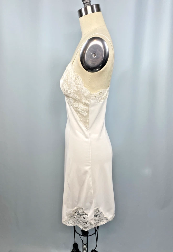 Винтажный полный скольжения размер маленький белый нейлона кружева 60-х 70-х классический - Изображение 4 из 4