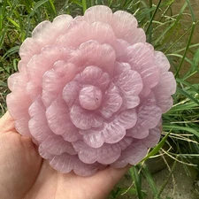 1PC Natural Pink rose Quartz Carved Peony Flower Skull Crystal Reiki gift