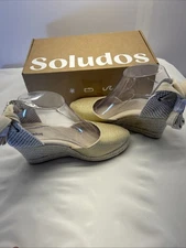 Soludos Marseille Wedge Espadrille Gold/Tan Women SZ 7.5 New in Box