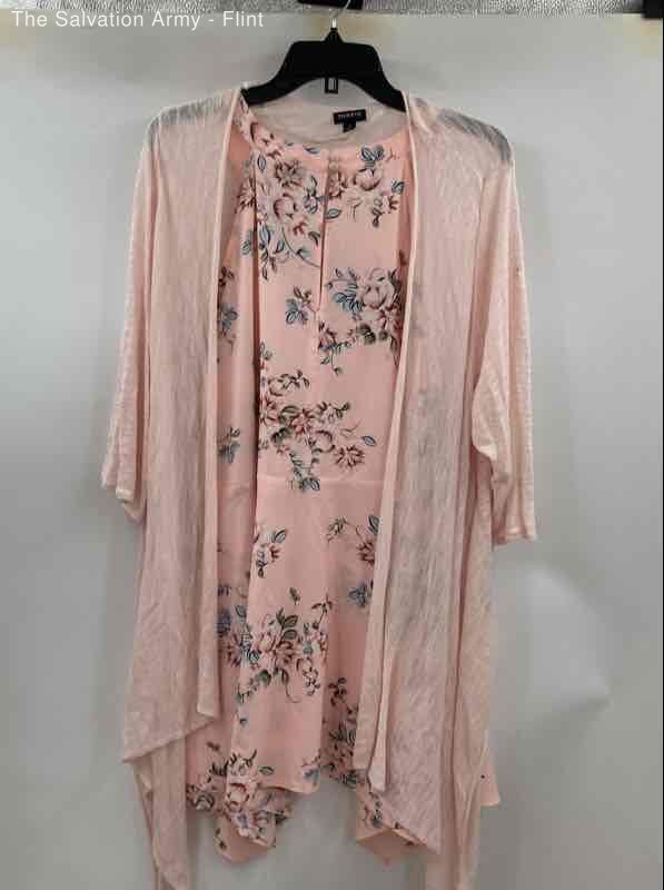 Torrid Womens Light Pink Floral 2-Piece Tunic Top With Open Front Cardigan Sz 4