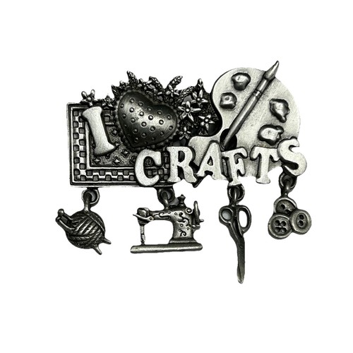 Craft Pin Brooch Spoontiques I Love Crafts Pin Brooch Pewter Charms 2" - Picture 1 of 5