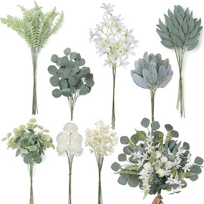 Artificial Greenery Stems Box Set(Pack of 65pcs) with 8 Kinds of Faux Plants 