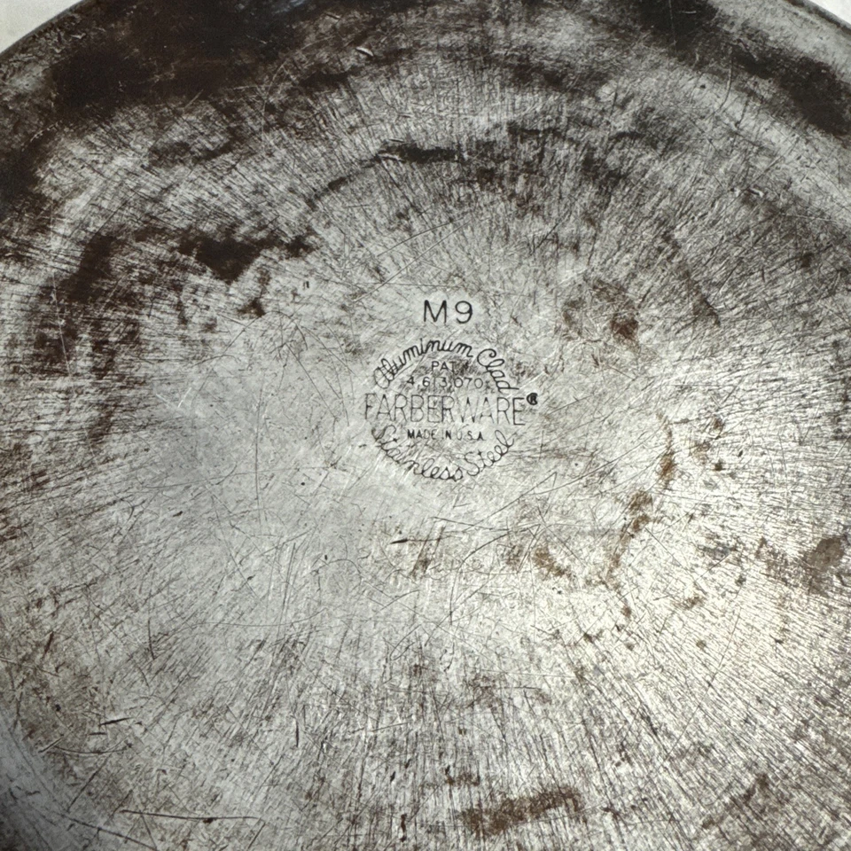 Conjunto de 11 panelas e frigideiras Farberware vintage folheadas a alumínio aço inoxidável EUA - Imagem 4 de 4