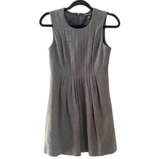 Banana Republic Grey Wool Blend Pleated Sheath Dress Pockets 2 Twee Preppy