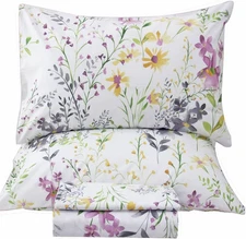 Floral Queen Size Sheet Sets - Yellow Wild Flower Botanical Pattern Egyptian Cot