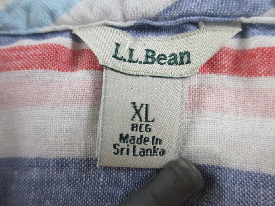 LL Bean Hoodie Womens XL Blue Red Striped Linen Hooded Pullover Tunic Top Beach - Image 4 of 4