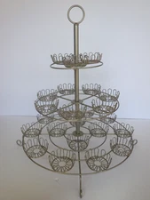 Vintage 3 Tiered Cup Cake Stand Hold 24 Cupcakes Metal Sturdy Made in Taiwan 16"