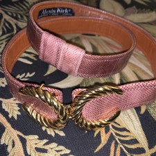 Adjustable Vintage ALEXIS KIRK 80s Brown Reptile Gold Buckle Belt Signed