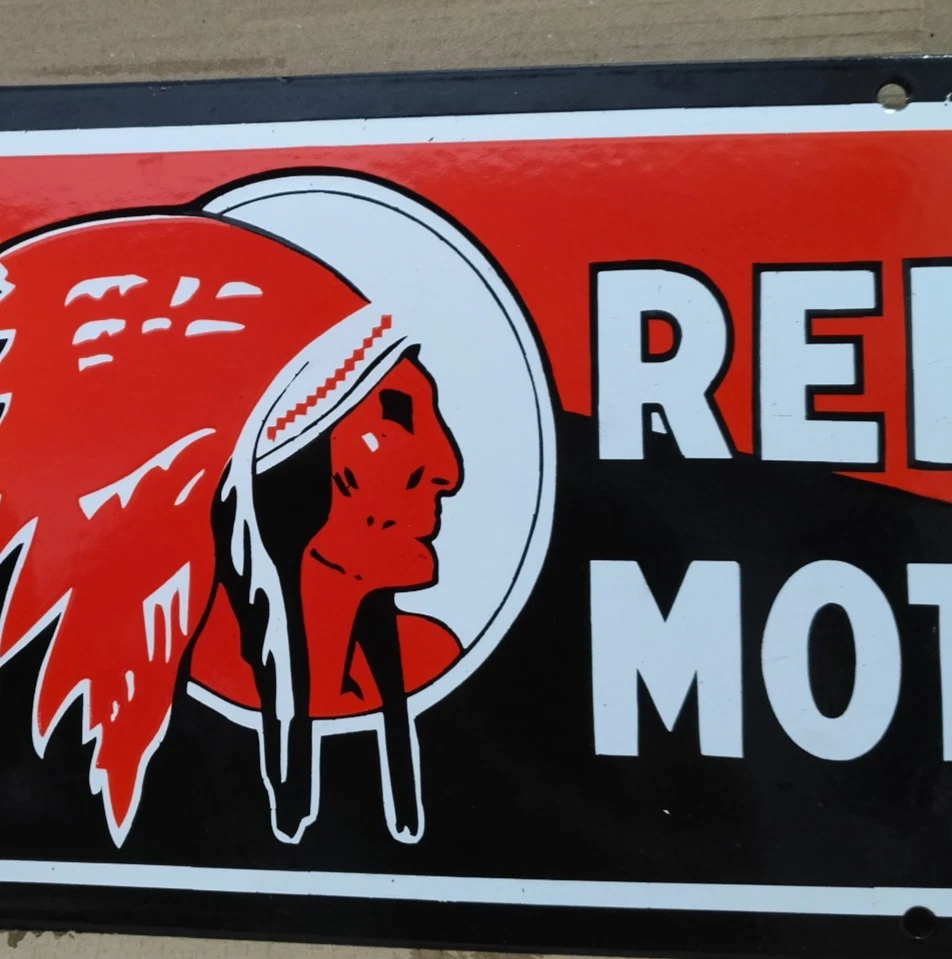 Red Indian Motor Oil Porcelain Enamel Sign  24 x 10 Inches 1 Sided - Image 2 of 4