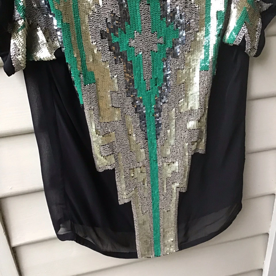 T-Bags Los Angeles Black Top Gold Sequins Est Sz S 10 8 Blouse Lined As New - Image 3 of 4
