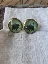 Bridle Rosette's Black Bear In Aspens Lt Green BG 2 in brass and glass