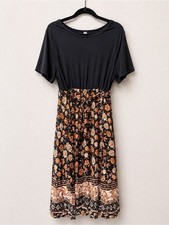 SHEIN Black Top with Orange Floral Midi Dress