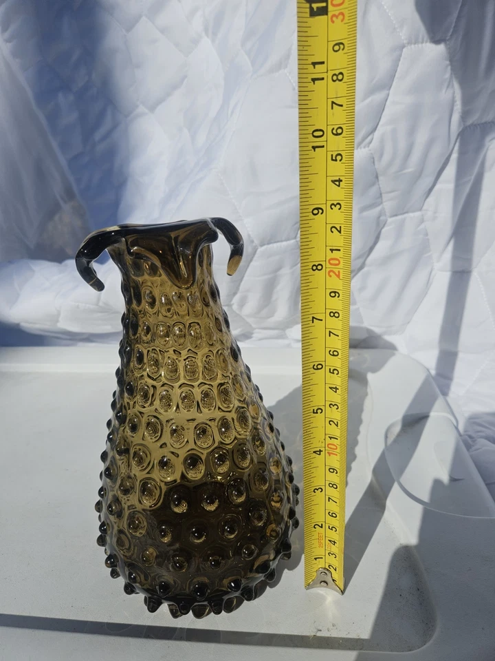 Jarrón de vidrio vintage Toscana Empoli verde Hobnail Art - años 50 italiano soplado a mano Foto 4 de 4